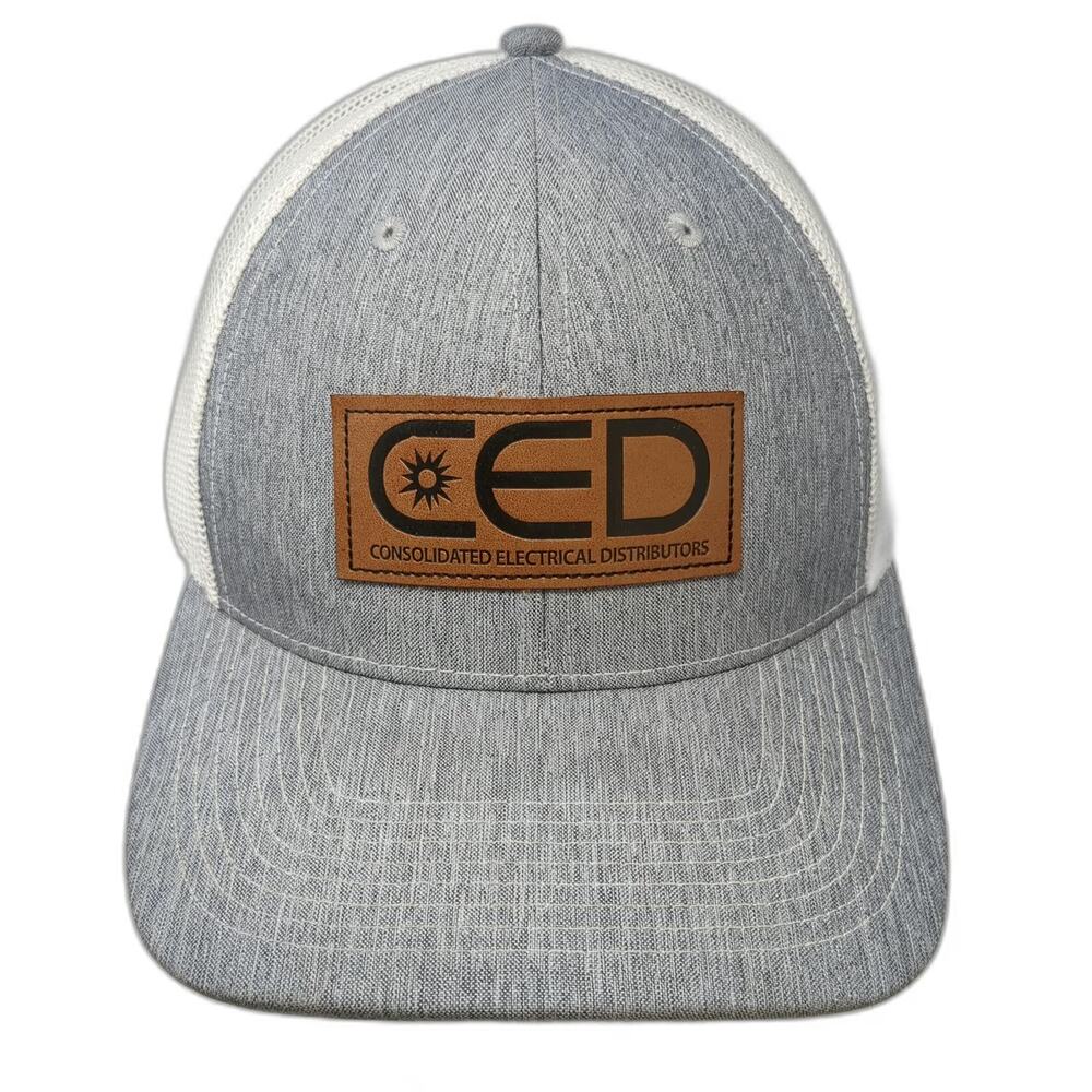 BMP Trucker Hat Gray White One Size Leather Patch CED Consolidated Electrical